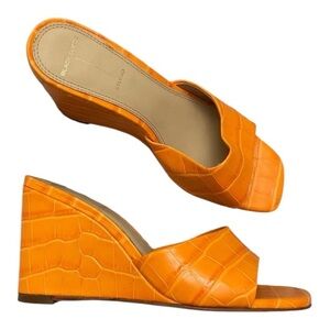 Revolve Black Suede Studio Paloma Leather Wedge Heel in Orange Croc Leather 10